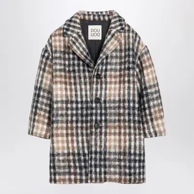 Douuod Kids' Hazelnut-coloured Checked Coat In Brown