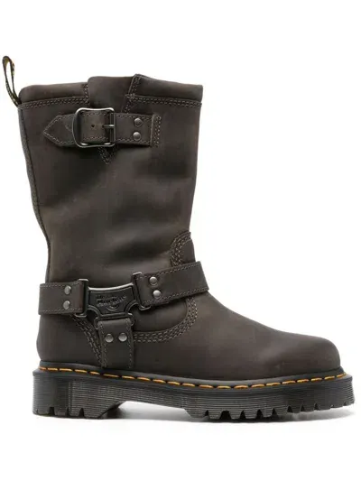 Dr. Martens' Anistone Leather Biker Boots In Grey