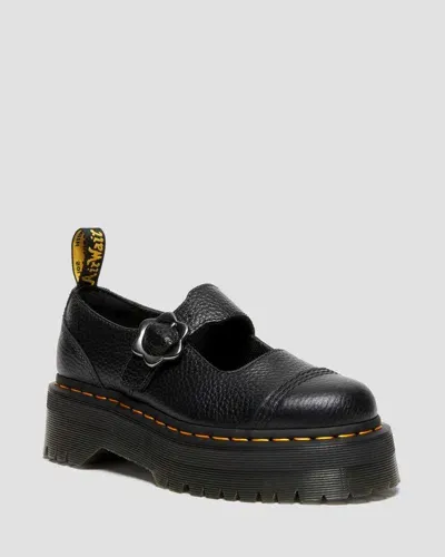 Dr. Martens' Addina Flower Buckle Leather Platform Shoes In Schwarz