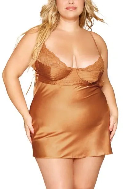 Dreamgirl Underwire Satin Chemise In Copper