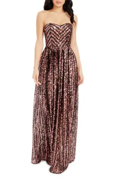 Dress The Population Audrina Sequin Strapless Gown In Raspberry Multi