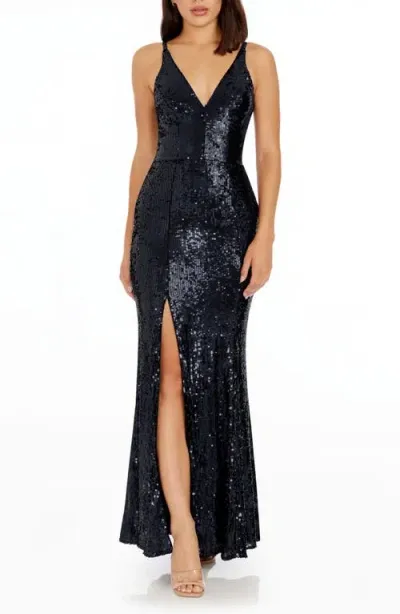 Dress The Population Iris Sequin Gown In Midnight Blue