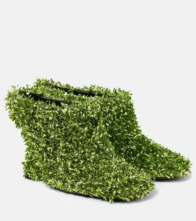 Dries Van Noten 105 Glitter Metallic Wedge Mules In Green