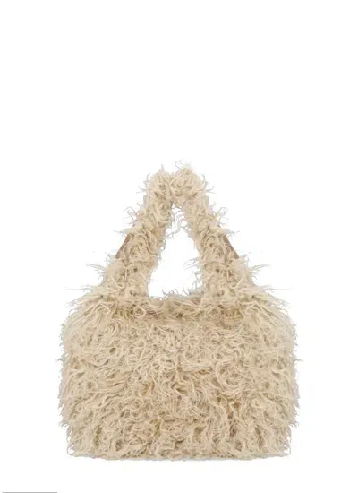 Dries Van Noten Faux Fur Top Handle Bag In Neutrals