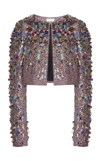 Dries Van Noten Bea Beaded Jacquard Bolero In Pink