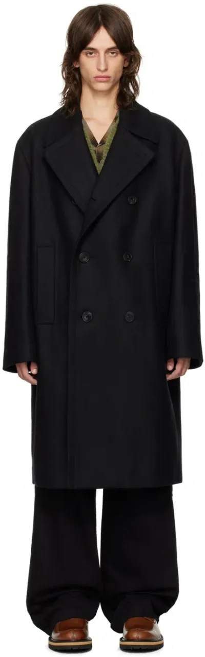 Dries Van Noten Black Double-breasted Coat