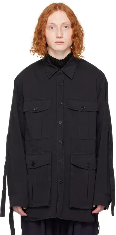 Dries Van Noten Black Flap Pocket Shirt In 511 Midnight