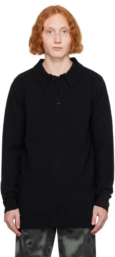 Dries Van Noten Black Virgin Wool Polo In 900 Black