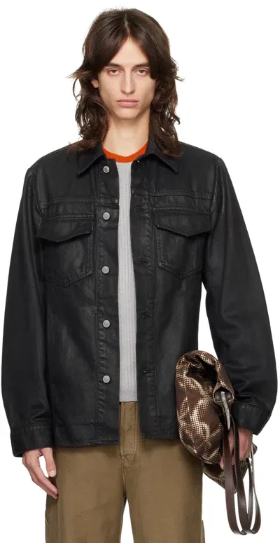 Dries Van Noten Black Waxed Denim Jacket In 900 Black