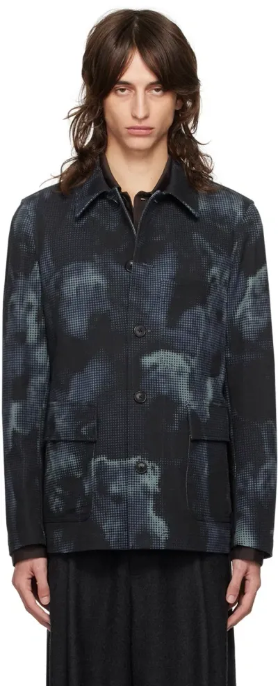 Dries Van Noten Blue Printed Jacket In 509 Navy