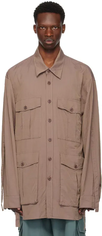 Dries Van Noten Brown Multi-pocket Shirt In 306 Smoke