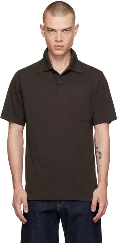 Dries Van Noten Brown Spread Collar Polo In 704 Dark Brown