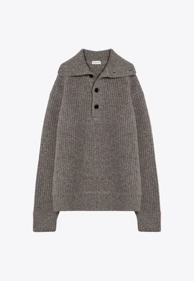 Dries Van Noten Buttoned Wool Sweater In Gray