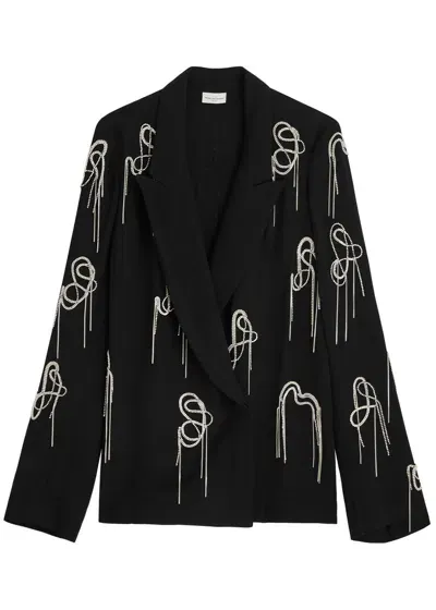 Dries Van Noten Caplana Embellished Crepe Blazer In Black