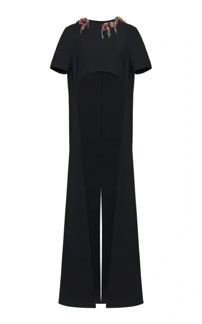 Dries Van Noten Cecily Embroidered Cape Top In Black