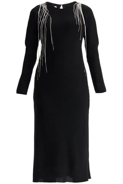 Dries Van Noten Embellished Crepe Midi Dress In Black