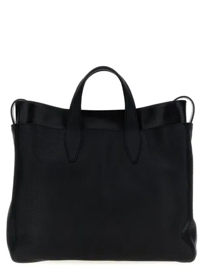 Dries Van Noten Mens Black Double-layer Leather Shoulder Bag