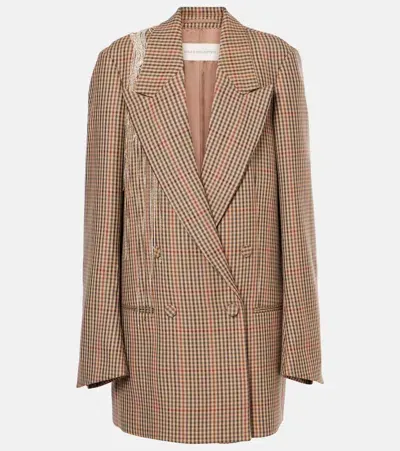 Dries Van Noten Embellished Checked Wool Blazer In Brown