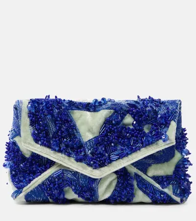 Dries Van Noten Embellished Velvet Clutch In Mint