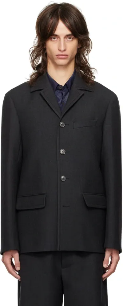 Dries Van Noten Gray Notched Lapel Blazer In 901 Anthracite