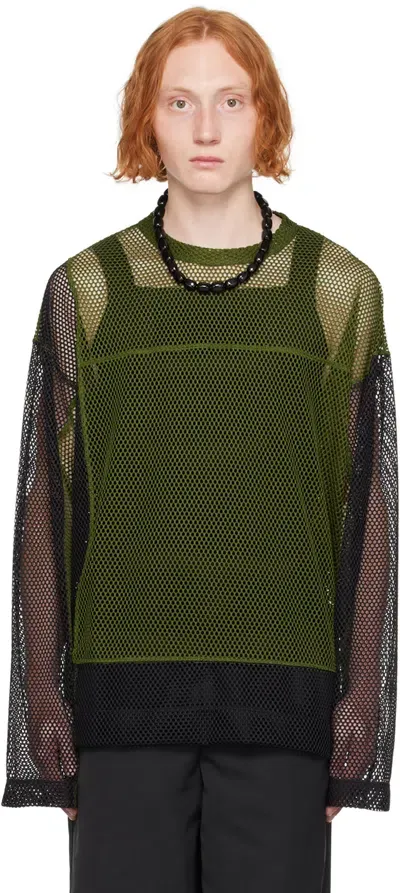 Dries Van Noten Green & Black Crewneck Long Sleeve T-shirt In 604 Green