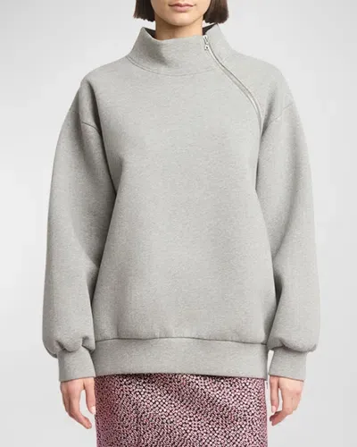 Dries Van Noten Humy Zip Mock-neck Sweatshirt In Grey