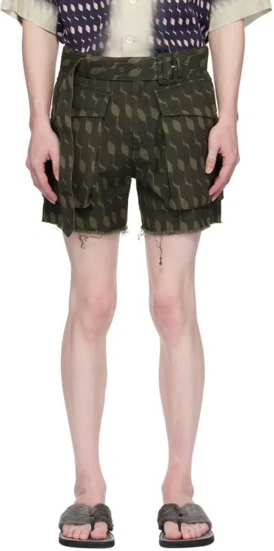 Dries Van Noten Khaki Belted Shorts In 802 Grey