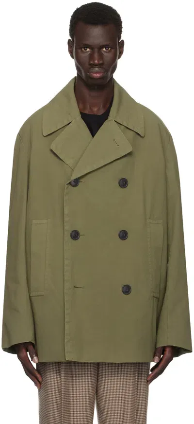 Dries Van Noten Khaki Double Breasted Coat In 606 Khaki