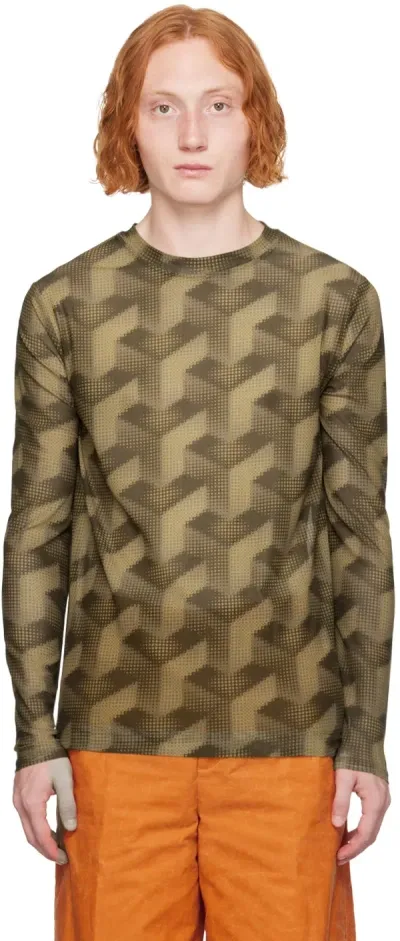 Dries Van Noten Khaki Graphic Long Sleeve T-shirt In 103 Beige