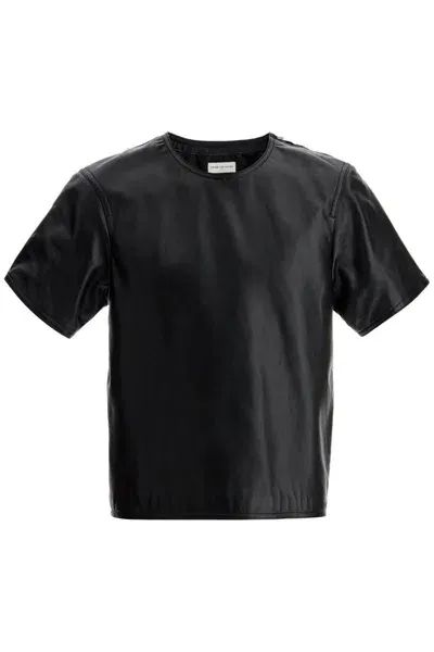 Dries Van Noten Leather T-shirt With Side Zipper In Black