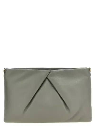 Dries Van Noten Logo Leather Clutch Bag In Gray