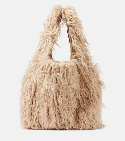 Dries Van Noten Marche Large Faux Fur Shopper In Beige