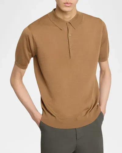 Dries Van Noten Men's Murice Wool Polo Shirt In Camel