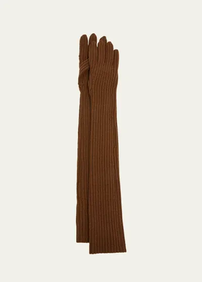 Dries Van Noten Men's Musk Long Knitted Wool Gloves In Brown