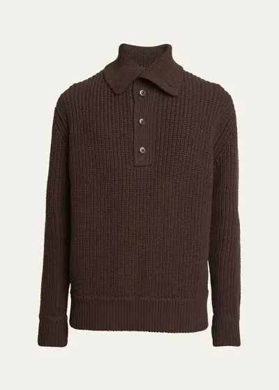 Dries Van Noten Men's Ribbed Wool Sweater In Brown