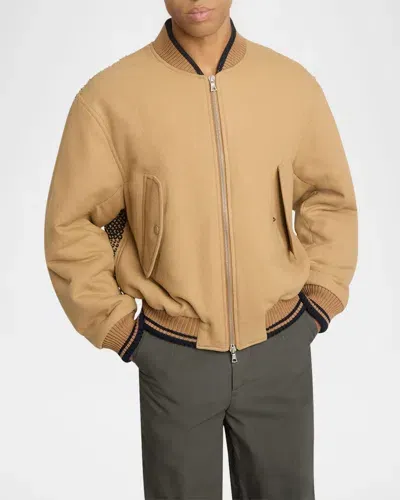 Dries Van Noten Men's Verso Tris Embellished Bomber Jacket In Camel