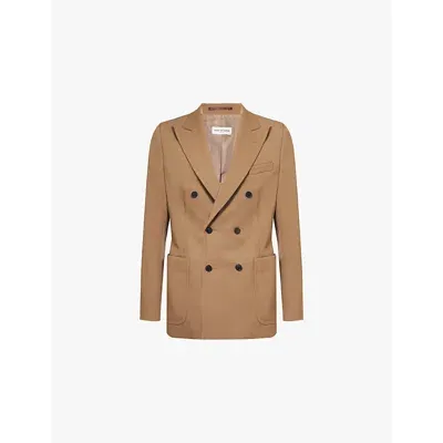 Dries Van Noten Mens Tan Brycey Double-breasted Regular-fit Wool Blazer In Beige