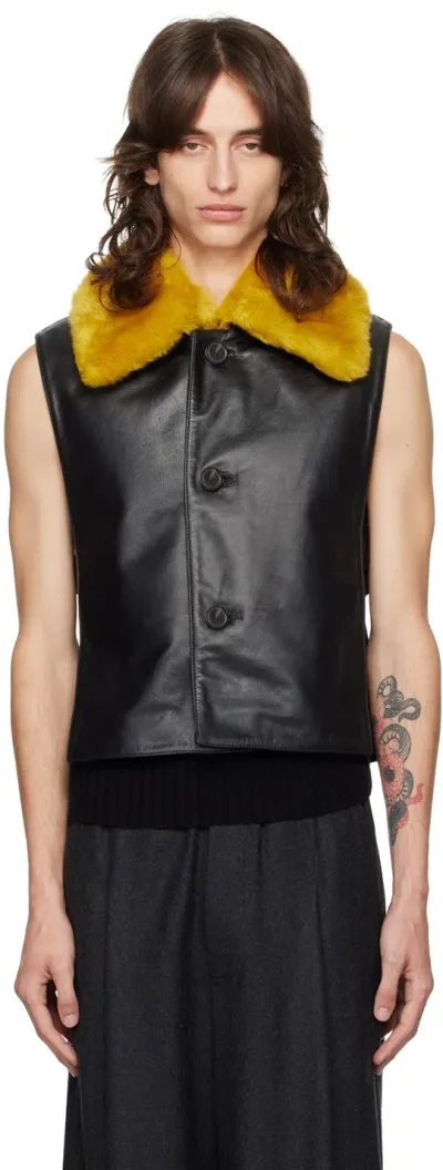 Dries Van Noten Navy & Black Paneled Leather Vest In 509 Navy