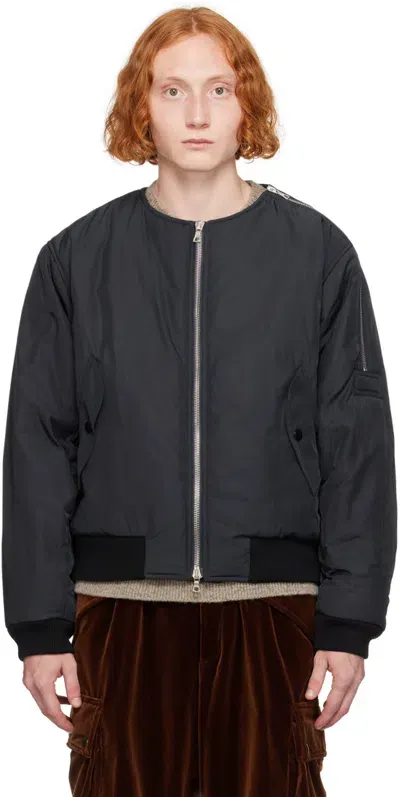 Dries Van Noten Navy Collarless Bomber Jacket In Navy 509