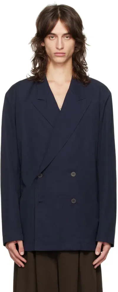 Dries Van Noten Navy Cotton Poplin Blazer In 511 Midnight