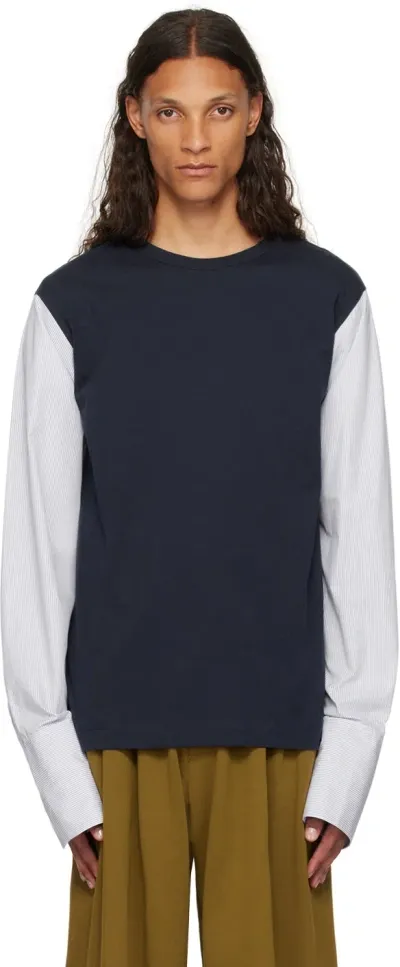 Dries Van Noten Navy Cuffed Sleeve Long Sleeve T-shirt In 509 Navy