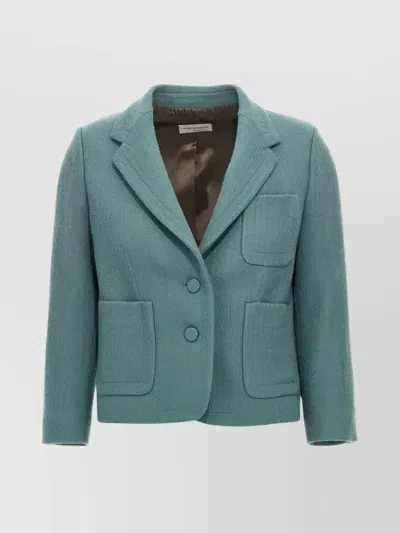 Dries Van Noten Notched Lapels Textured Fabric Blazer In Blue