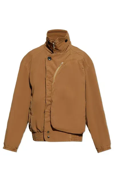 Dries Van Noten Overdyed Mock Neck Jacket In Brown