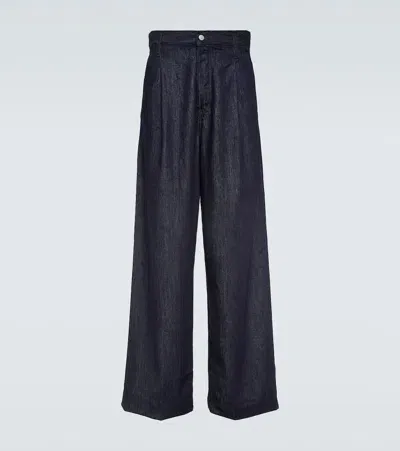 Dries Van Noten Pleated Wide-leg Jeans In Indigo