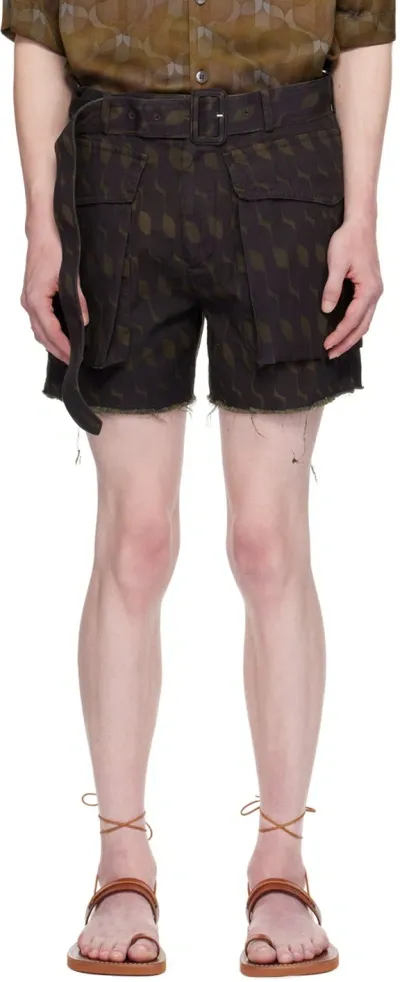 Dries Van Noten Purple & Khaki Belted Shorts In 401 Purple