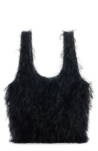 Dries Van Noten Shaggy Faux Fur Tote In 900 Black