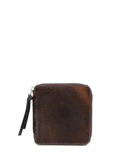 Dries Van Noten Square Zip Leather Wallet In Brown