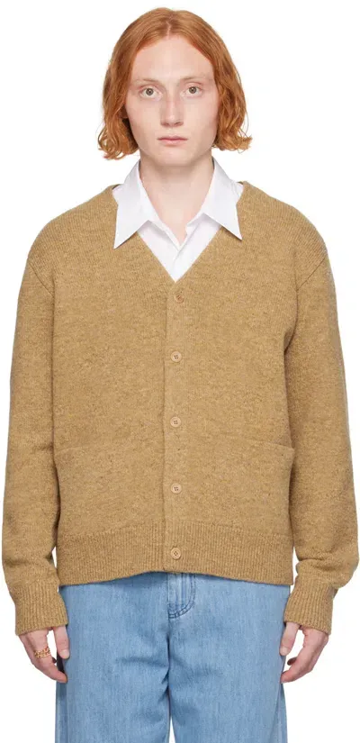 Dries Van Noten Tan V-neck Cardigan In 110 Dark Camel