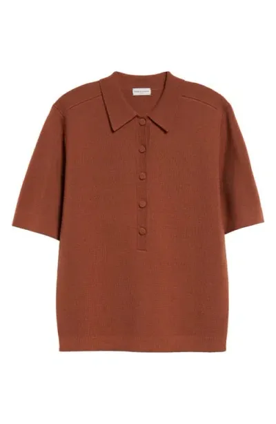 Dries Van Noten Toamsa Merino Wool Polo Sweater In Light Rust