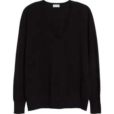 Dries Van Noten Tuomas Merino Wool V-neck Sweater In 900 Black